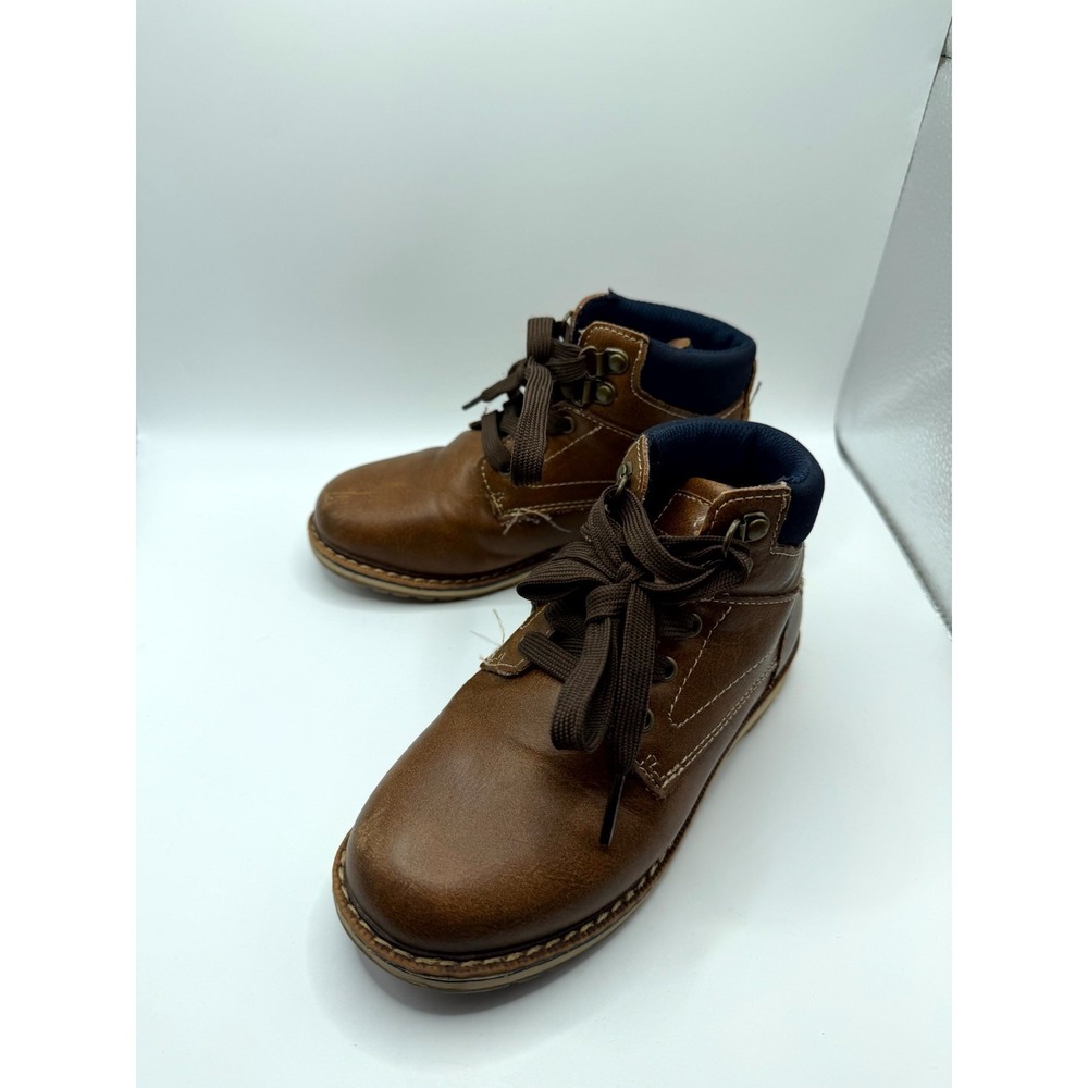 Pacifica Boys 13 Us Cognac Brown Leather Ankle Round Toe Lace‎ Up Hiking Boot